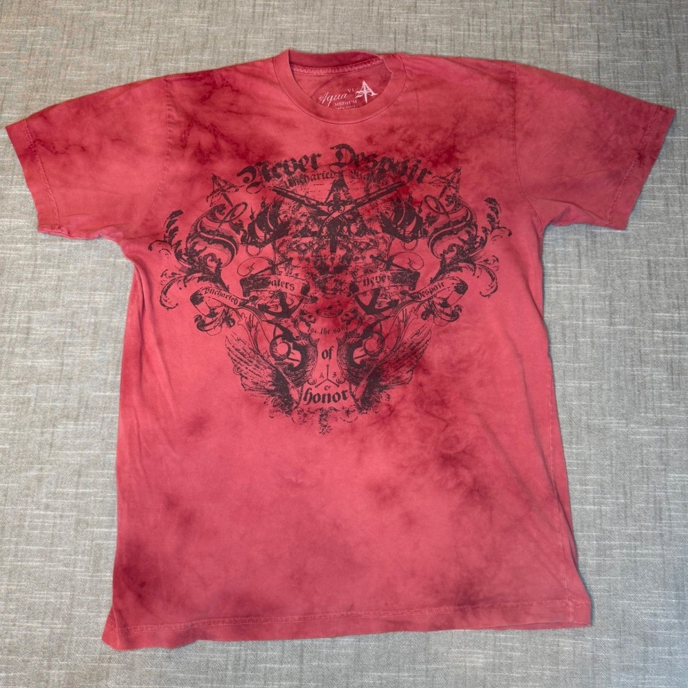 Aqua VI Mens Never Despair Graphic Tie Dye T-Shirt Red Medium Streetwear